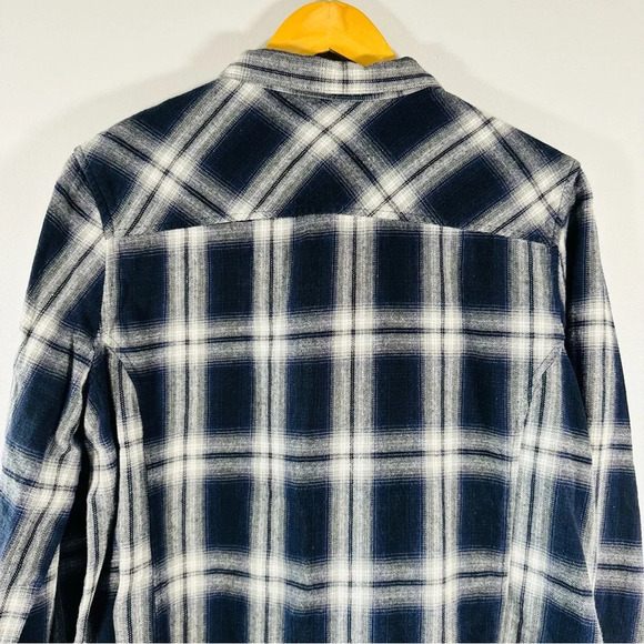 Plaid Blue Gray Button Down Flannel Long Sleeves Women's XL Indigo - Picture 7 of 7